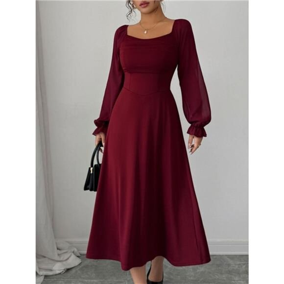 Flounce Sleeve A-Line Midi Dress - Picture 1 of 7